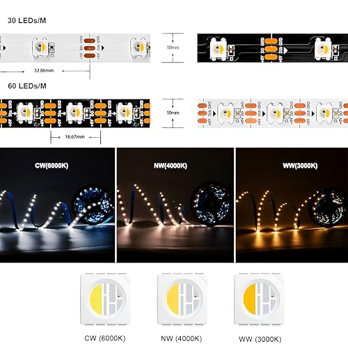 DC5V RGBW LED Strip Light 16.4ft 150 LEDs IP65 Individually Addressable Multi-Color
