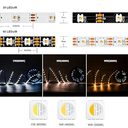 DC5V RGBW LED Strip Light 16.4ft 150 LEDs IP65 Individually Addressable Multi-Color