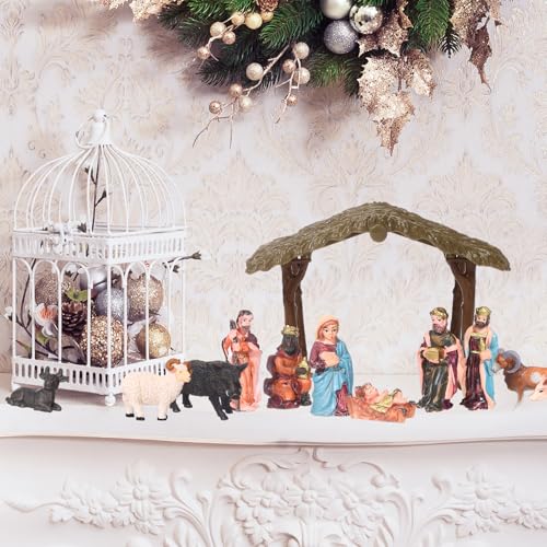 Nativity Scene Set 27 Pieces Christmas Figures Baby Jesus Holy Family Stable Model with Trees & Moss - Realistic Design (Variation of THIS listing)