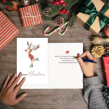 24 Pack Rustic Christmas Cards with Envelopes Watercolor Designs 4x6in
