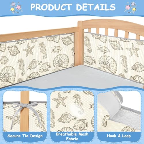 Ocean Seahorses Mesh Crib Liner for Full-Size Crib - Breathable Nursery Decor
