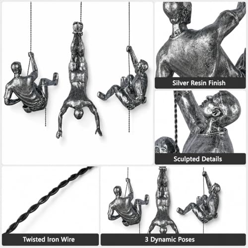 Silver Climbing Men Wall Art Sculpture - Modern Home & Office Decor - Set of 3
