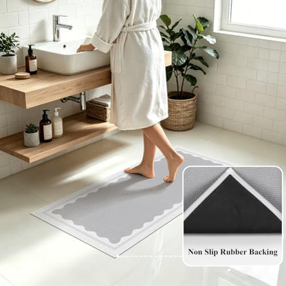 Bathroom Rug Set 3 Piece Non Slip Washable Light Grey
