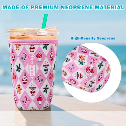 Coffee Cup Sleeve Set for 16-32oz Drinks with Christmas Theme and Coasters - Includes 3 Sleeves, Gift Bag & Ceramic Coaster (Variation: Check Christmas-for 16-32oz Coffee Cup)