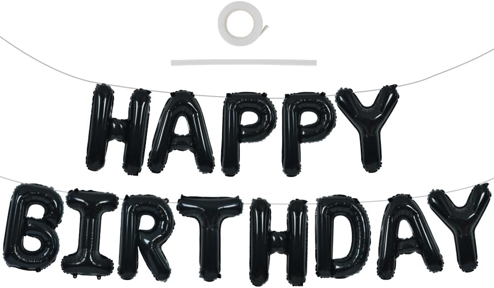 TONIFUL Black Happy Birthday Balloons Banner - 16 Inch Mylar Foil Letters for Adult Celebrations