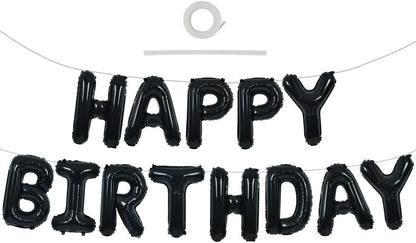 TONIFUL Black Happy Birthday Balloons Banner - 16 Inch Mylar Foil Letters for Adult Celebrations