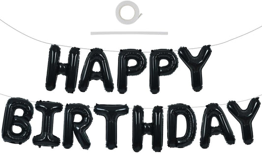 TONIFUL Black Happy Birthday Balloons Banner - 16 Inch Mylar Foil Letters for Adult Celebrations