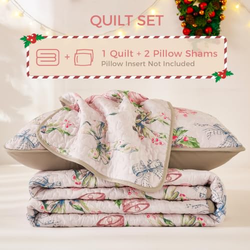 Christmas King Quilt Bedding Set with Bells & Bows Pattern - King Size 110x90