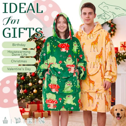 Adult Frog Mushroom Wearable Blanket Hoodie - Cozy Fleece Hooded Blanket Gift