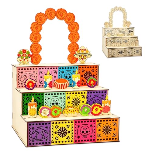Day of the Dead Wooden Shadow Box Altar - Handmade Colorful DIY Mexican Memorial