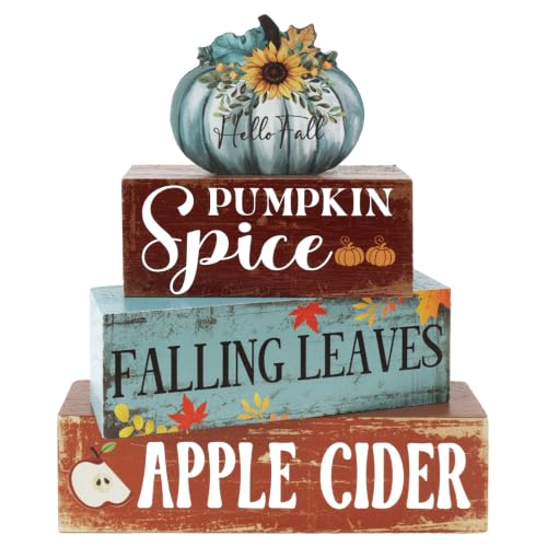 Blue Pumpkin Thanksgiving Wooden Block Signs Set - Farmhouse Fall Decor - Variation of THIS listing