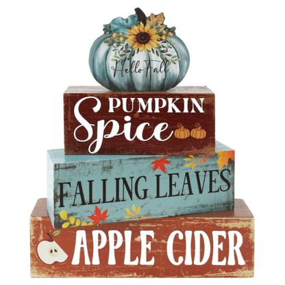 Blue Pumpkin Thanksgiving Wooden Block Signs Set - Farmhouse Fall Decor - Variation of THIS listing