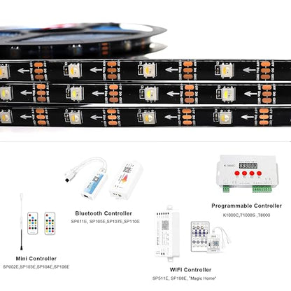 DC5V RGBW LED Strip Light 16.4ft 150 LEDs IP65 Individually Addressable Multi-Color