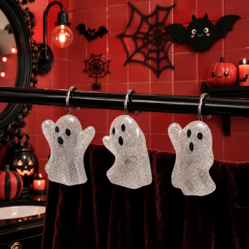 Halloween Ghost Shower Curtain Hooks Set - 12 Decorative Resin & Metal Hooks