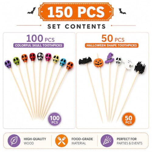 Halloween Skull Cocktail Picks 150-Pack Food & Drink Decorations