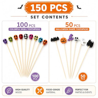 Halloween Skull Cocktail Picks 150-Pack Food & Drink Decorations