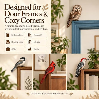 Wooden Bird Door Topper Decor - Owl Shape Corner Statue