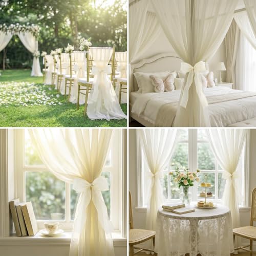 Creamy Ivory Bow Curtain Tiebacks - Elegant Decorative Drapery Straps for Home & Office