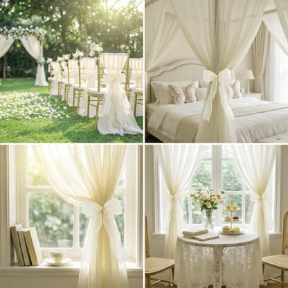 Creamy Ivory Bow Curtain Tiebacks - Elegant Decorative Drapery Straps for Home & Office