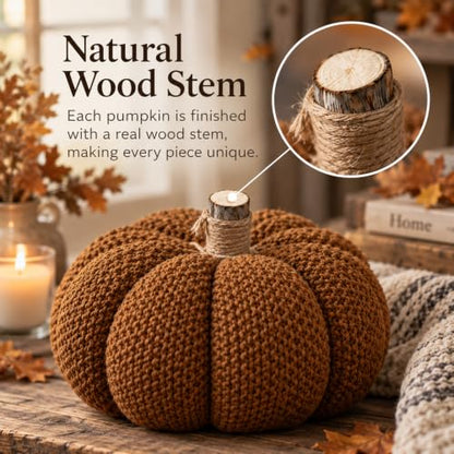 Chenille Pumpkins Set of 3 Large Handmade Fall Decor - Rustic Thanksgiving