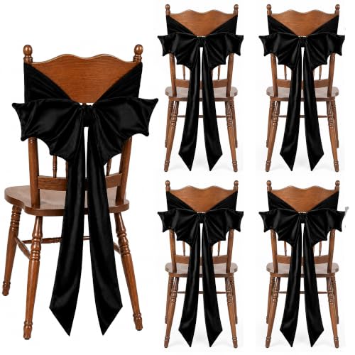 Black Velvet Chair Bow Sashes - Halloween Decor, 4 Pcs - Bat Wing Design