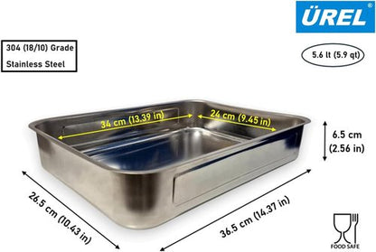 Deep Stainless Steel Baking Pan - Versatile Rectangular Roasting Sheet for Cooking & Meal Prep (14.4" x 10.4" x 2.6"), 304 Food-Grade, Dishwasher Safe