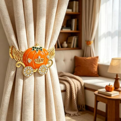 Gold Pumpkin Carriage Curtain Tiebacks Thanksgiving Halloween Decor - Variation of Gold / Pumpkin Carriage