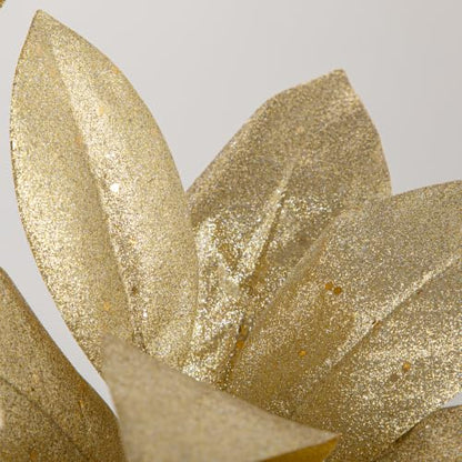 Gold Glitter Magnolia Long Stems - 25.6 Inch Christmas Decor - Set of 3