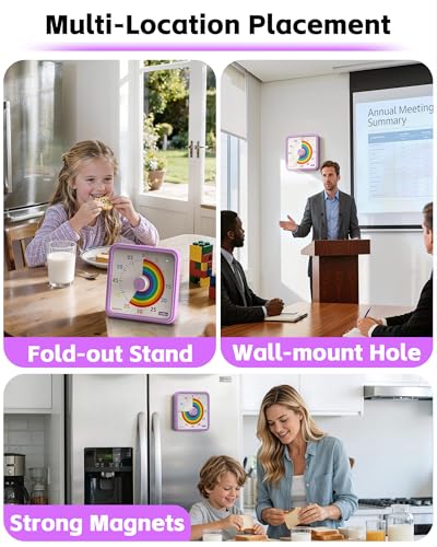 Large 8-Inch Visual Timer for Kids Classroom Use - Purple Rainbows