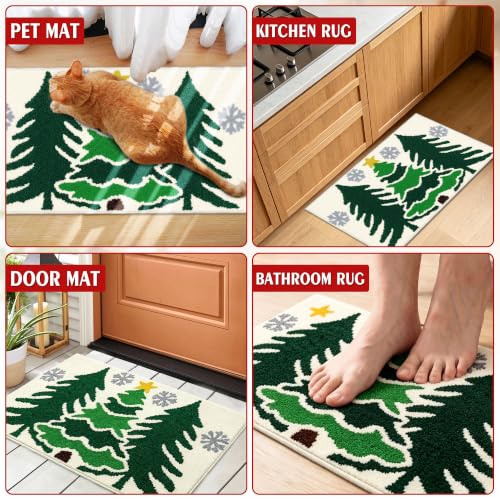 Christmas Bathroom Rug - Green Tree Christmas Decor, Non-Slip Xmas Mat
