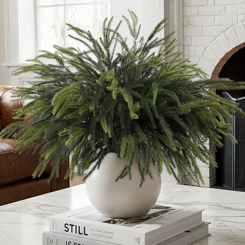 12Pcs Artificial Norfolk Pine Stems for Christmas Decor, 24 Inch Greenery Branches