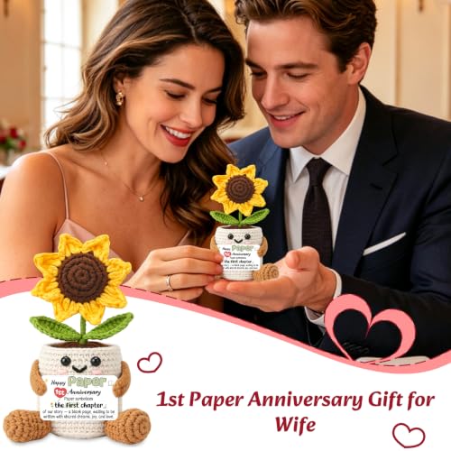 First Anniversary Gift for Her Sunflower Crochet Card - 1st Paper Wedding Keepsake