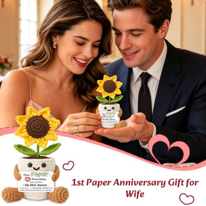First Anniversary Gift for Her Sunflower Crochet Card - 1st Paper Wedding Keepsake