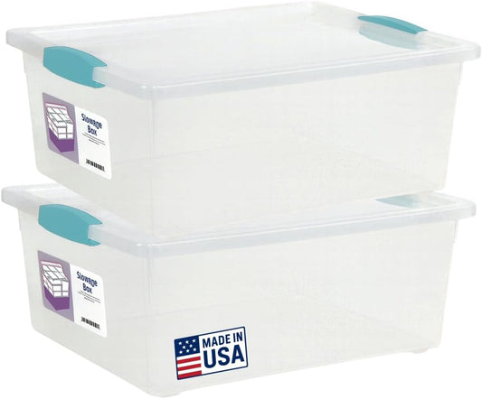 Tribello Plastic Storage Containers - Clear 12 Qt with Lids | 2 Pack Made in USA (Deep - 14 x 11 x 6)