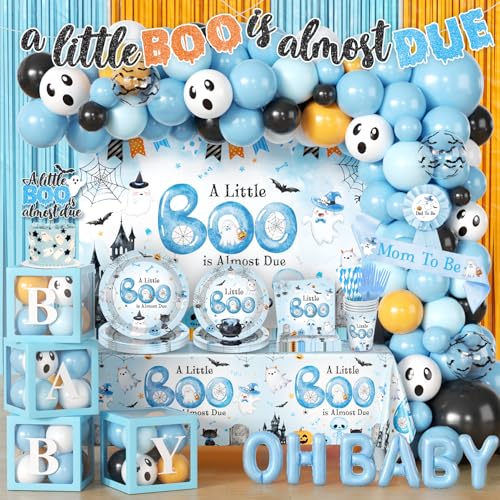 Blue Halloween Baby Shower Decorations Set for 24 Guests - All-in-One Party Kit