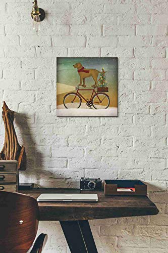12x12 Canvas Wall Art Yellow Lab on Bike Christmas by Ryan Fowler - Archival Giclee Print