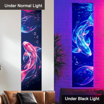 Blacklight Koi Fish Tapestry Set - UV Glow Wall Decor for Bedroom