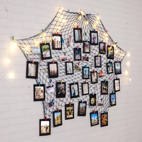 Paper Photo Frames 4x6 Inch Wall Display Banner with Wooden Clips & String