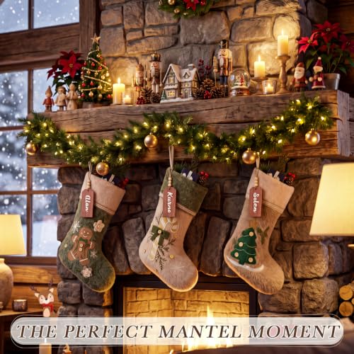 3 Pack Rustic Personalized Christmas Stockings with Name Tags - Classic Design