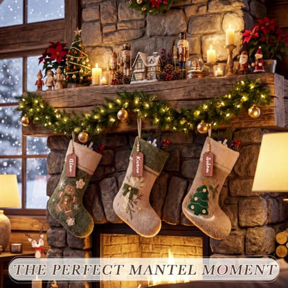 3 Pack Rustic Personalized Christmas Stockings with Name Tags - Classic Design