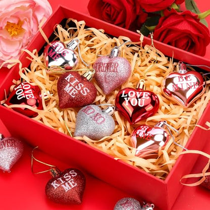 Heart Shaped Ornaments Set of 24 Valentine's Day Decor Pink Red Silver Variations