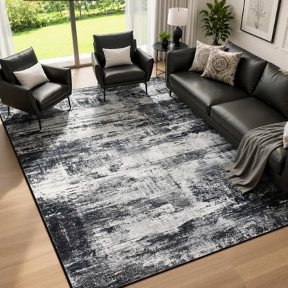 Living Room Rug 5x7 Black White Grey Washable Modern Abstract Floor Mat - Variation of THIS listing