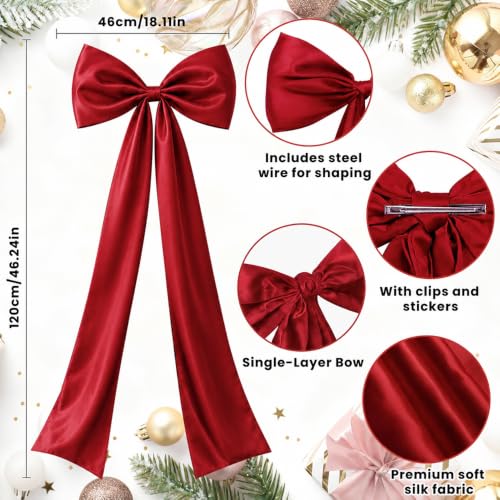 Extra Large Christmas Tree Topper Bow - Red Satin 20x47 Inches Holiday Decor