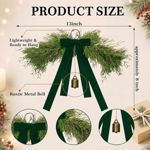 Mini Christmas Swags with Green Velvet Bow & Bell - 6 Pack, 13 Inches