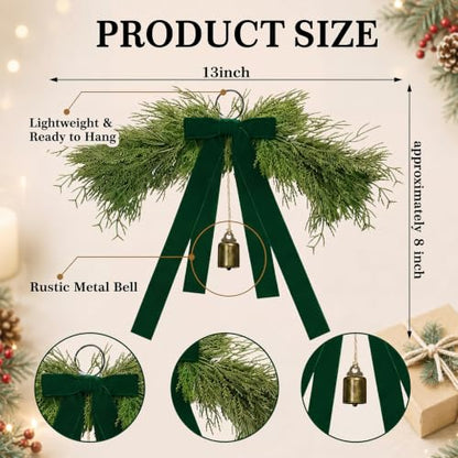 Mini Christmas Swags with Green Velvet Bow & Bell - 6 Pack, 13 Inches