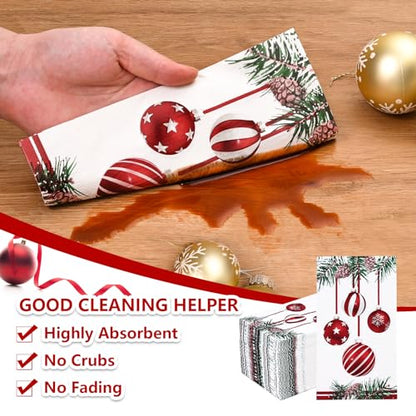 Christmas Disposable Paper Napkins with Pine Cone & Ornament Design - 100 Pack