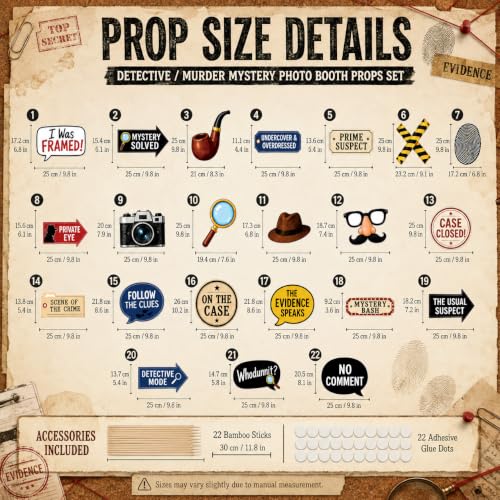 22-Piece Murder Mystery Photo Booth Props Set for Detective Party
