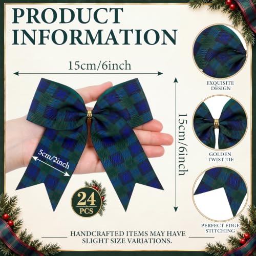 Buffalo Plaid Christmas Bows Decorations for Tree - 24 Pack, 6 Inch