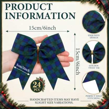 Buffalo Plaid Christmas Bows Decorations for Tree - 24 Pack, 6 Inch