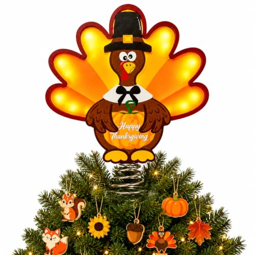 10 Inch LED Thanksgiving Turkey Tree Topper with Pumpkin Design